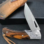 Floral Damascus Steel Cowhide Carved Holster Outdoor